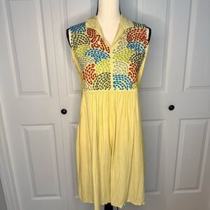 Parsley & Sage Yellow Boho Embroidered Rayon Sun Dress Size‎ Large